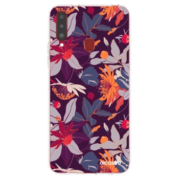 Picasee silikonska prozirna maskica za Samsung Galaxy A20s - Purple Leaf