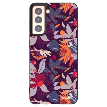 Picasee crna silikonska maskica za Samsung Galaxy S21 5G G991B - Purple Leaf