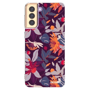 Picasee silikonska prozirna maskica za Samsung Galaxy S21+ 5G G996F - Purple Leaf
