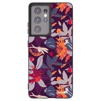 Picasee crna silikonska maskica za Samsung Galaxy S21 Ultra 5G G998B - Purple Leaf