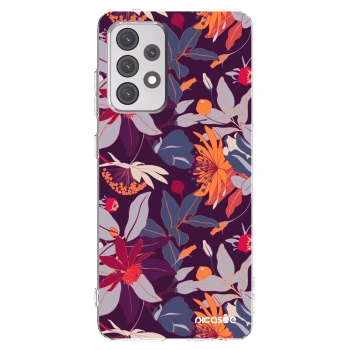Picasee silikonska prozirna maskica za Samsung Galaxy A52 5G A525F - Purple Leaf