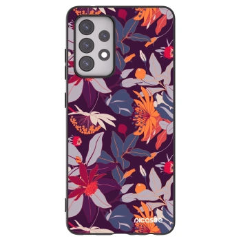 Picasee crna silikonska maskica za Samsung Galaxy A52 5G A525F - Purple Leaf