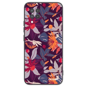 Picasee crna silikonska maskica za Samsung Galaxy A42 A426B - Purple Leaf