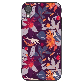 Picasee crna silikonska maskica za Apple iPhone XR - Purple Leaf