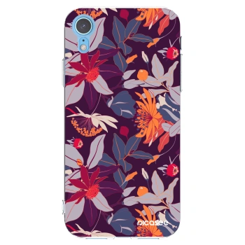 Picasee silikonska prozirna maskica za Apple iPhone XR - Purple Leaf