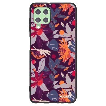 Picasee crna silikonska maskica za Samsung Galaxy A22 A225F 4G - Purple Leaf