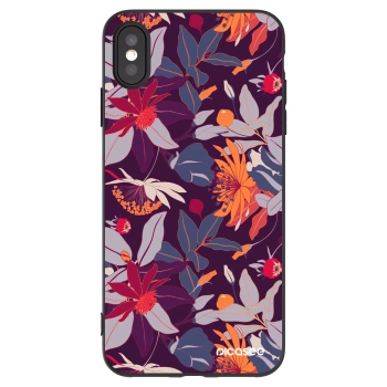 Picasee crna silikonska maskica za Apple iPhone XS Max - Purple Leaf
