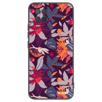 Picasee crna silikonska maskica za Realme 8 5G - Purple Leaf