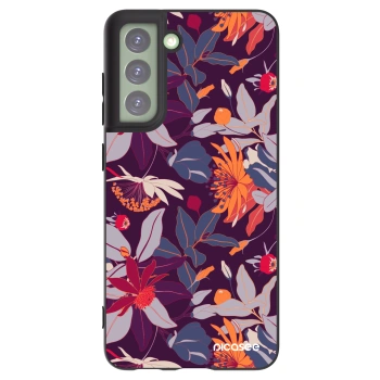 Picasee crna silikonska maskica za Samsung Galaxy S21 FE 5G - Purple Leaf