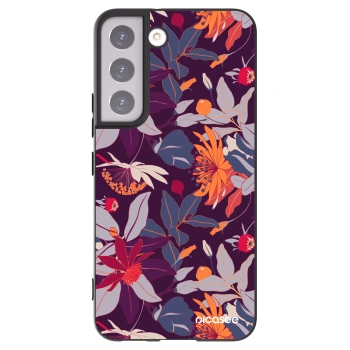 Picasee crna silikonska maskica za Samsung Galaxy S22 5G - Purple Leaf