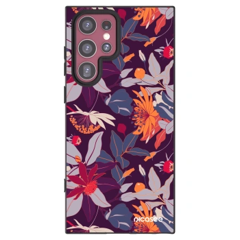 Picasee crna silikonska maskica za Samsung Galaxy S22 Ultra 5G - Purple Leaf
