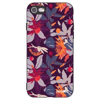 Picasee crna silikonska maskica za Apple iPhone SE 2022 - Purple Leaf