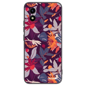 Picasee crna silikonska maskica za Vivo Y01 - Purple Leaf