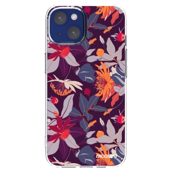Picasee silikonska prozirna maskica za Apple iPhone 14 - Purple Leaf