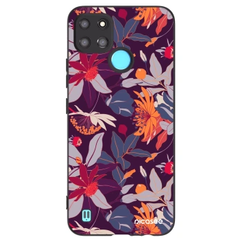 Picasee crna silikonska maskica za Realme C21Y - Purple Leaf