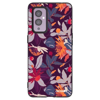 Picasee crna silikonska maskica za OnePlus 9 - Purple Leaf