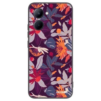 Picasee crna silikonska maskica za Realme C33 (2023) - Purple Leaf