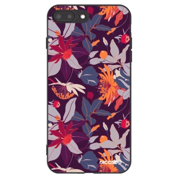 Picasee crna silikonska maskica za Apple iPhone 8 Plus - Purple Leaf