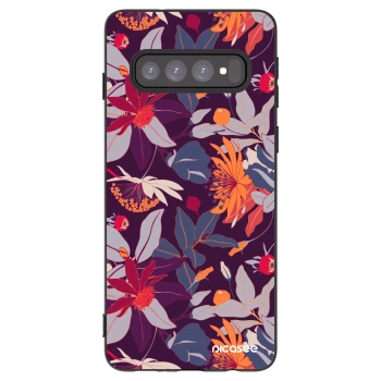 Picasee crna silikonska maskica za Samsung Galaxy S10 G973 - Purple Leaf