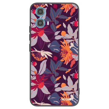 Picasee crna silikonska maskica za Motorola Moto G34 5G - Purple Leaf