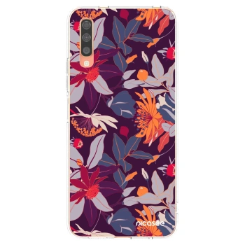 Picasee silikonska prozirna maskica za Samsung Galaxy A70 A705F - Purple Leaf
