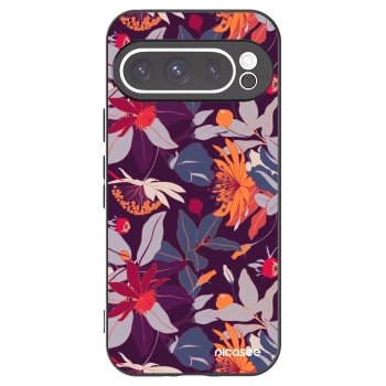 Picasee crna silikonska maskica za Google Pixel 9 Pro XL - Purple Leaf