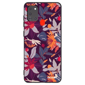 Picasee crna silikonska maskica za Samsung Galaxy A21s - Purple Leaf