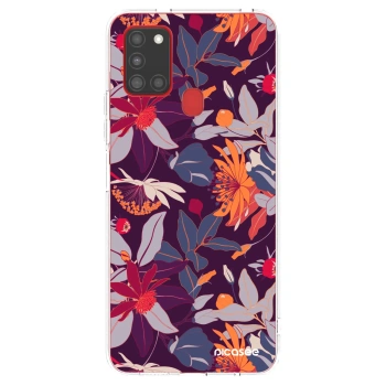 Picasee silikonska prozirna maskica za Samsung Galaxy A21s - Purple Leaf