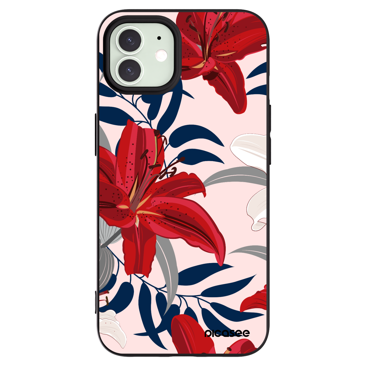 Picasee crna silikonska maskica za Apple iPhone 12 - Red Lily