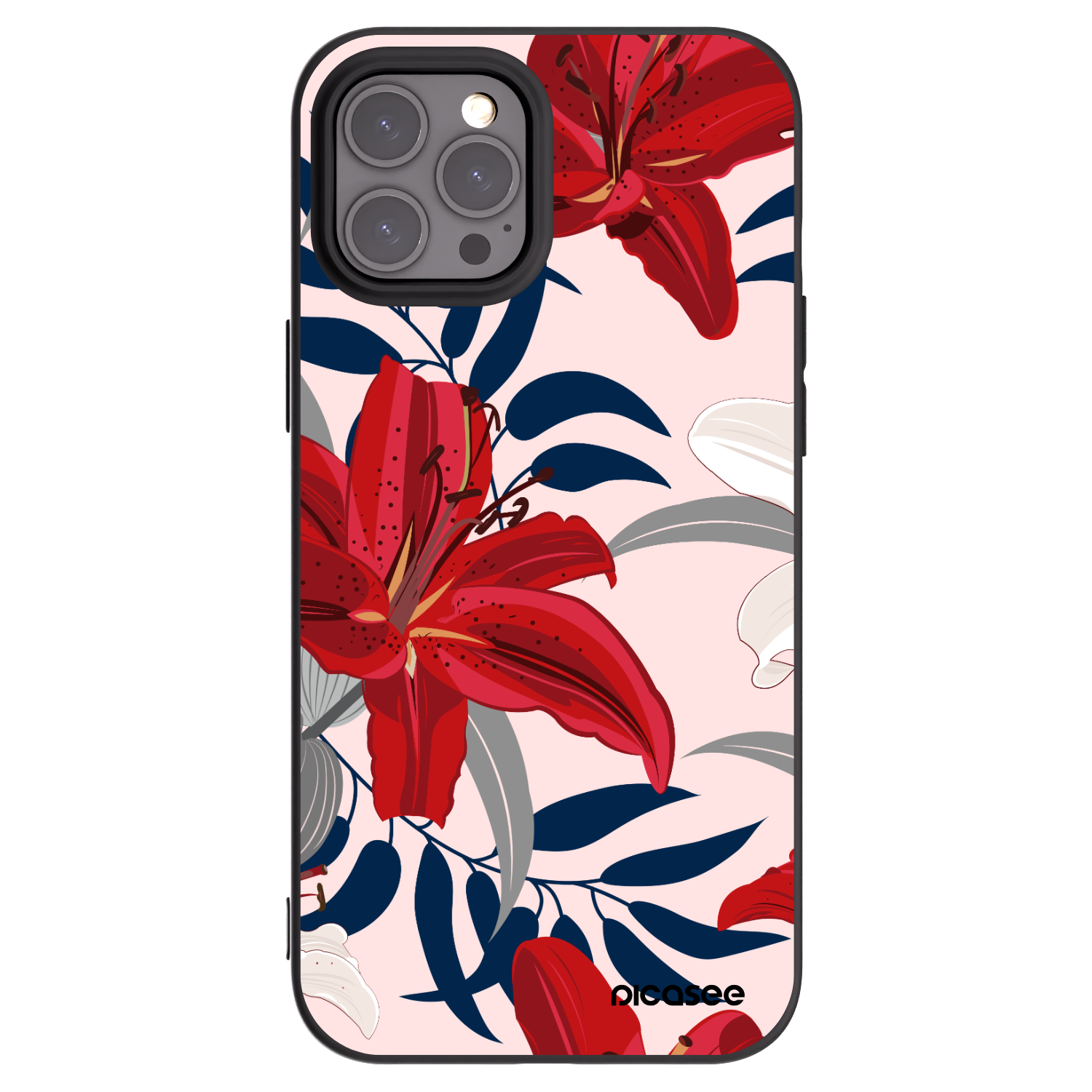 Picasee crna silikonska maskica za Apple iPhone 12 Pro Max - Red Lily
