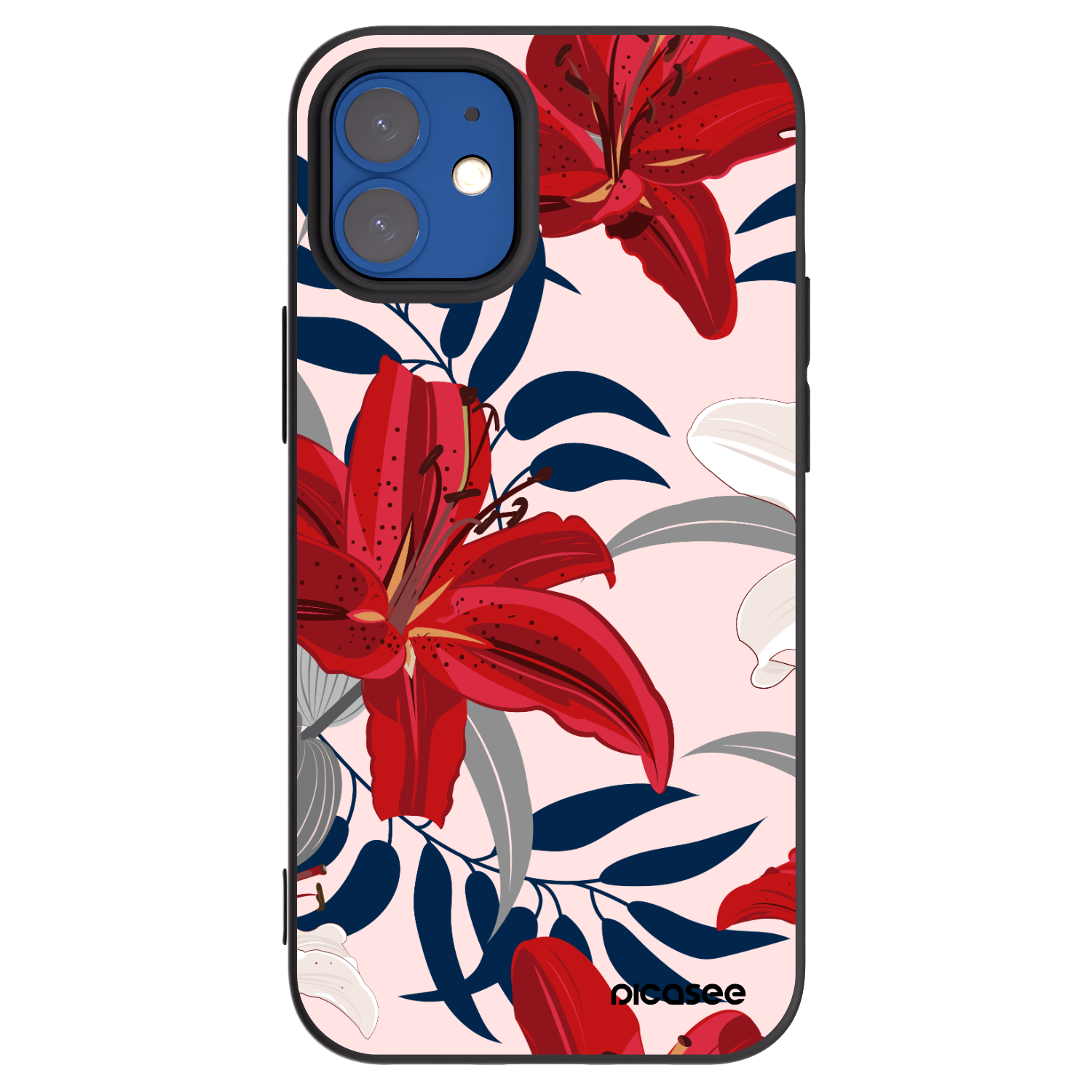 Picasee crna silikonska maskica za Apple iPhone 12 mini - Red Lily