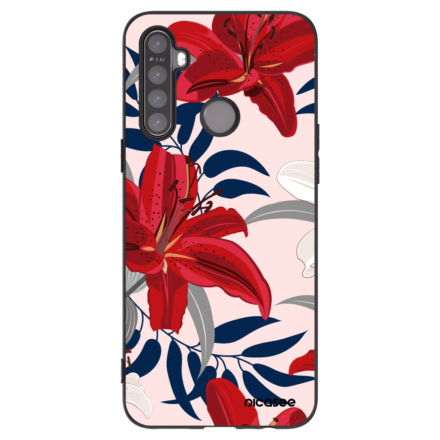 Picasee crna silikonska maskica za Realme 5 - Red Lily