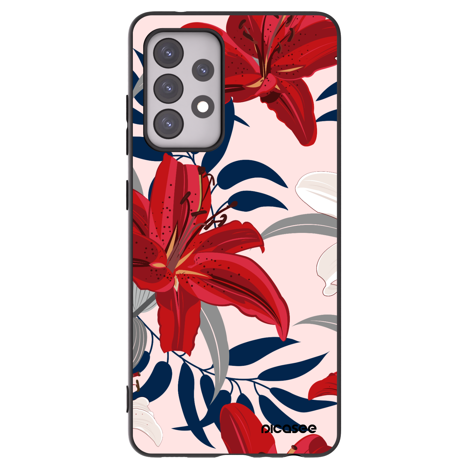 Picasee crna silikonska maskica za Samsung Galaxy A52 5G A525F - Red Lily