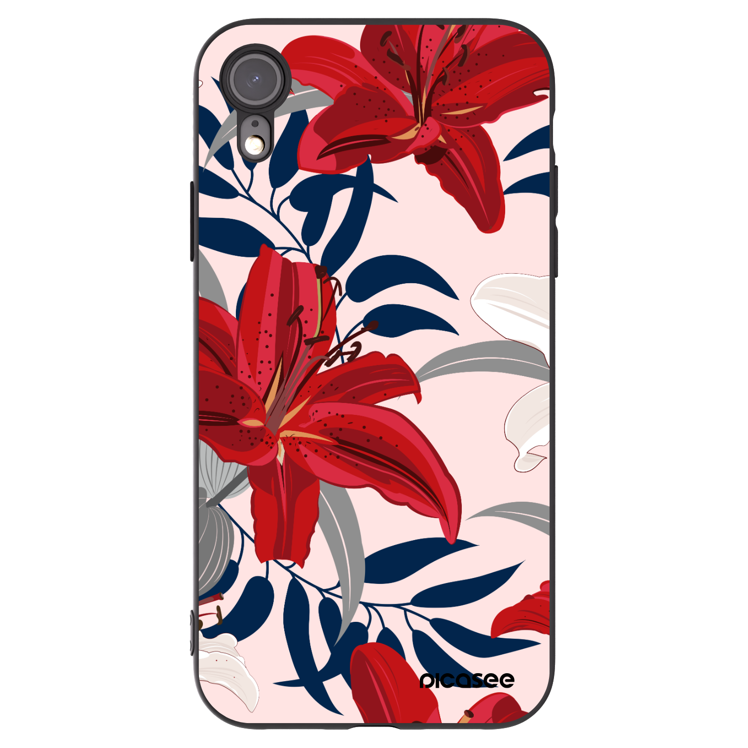 Picasee crna silikonska maskica za Apple iPhone XR - Red Lily