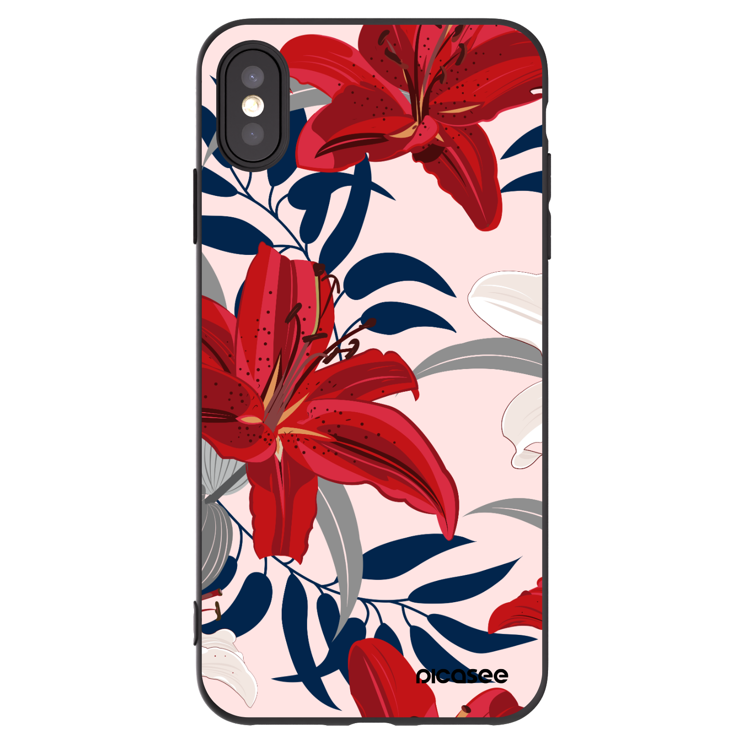 Picasee crna silikonska maskica za Apple iPhone XS Max - Red Lily