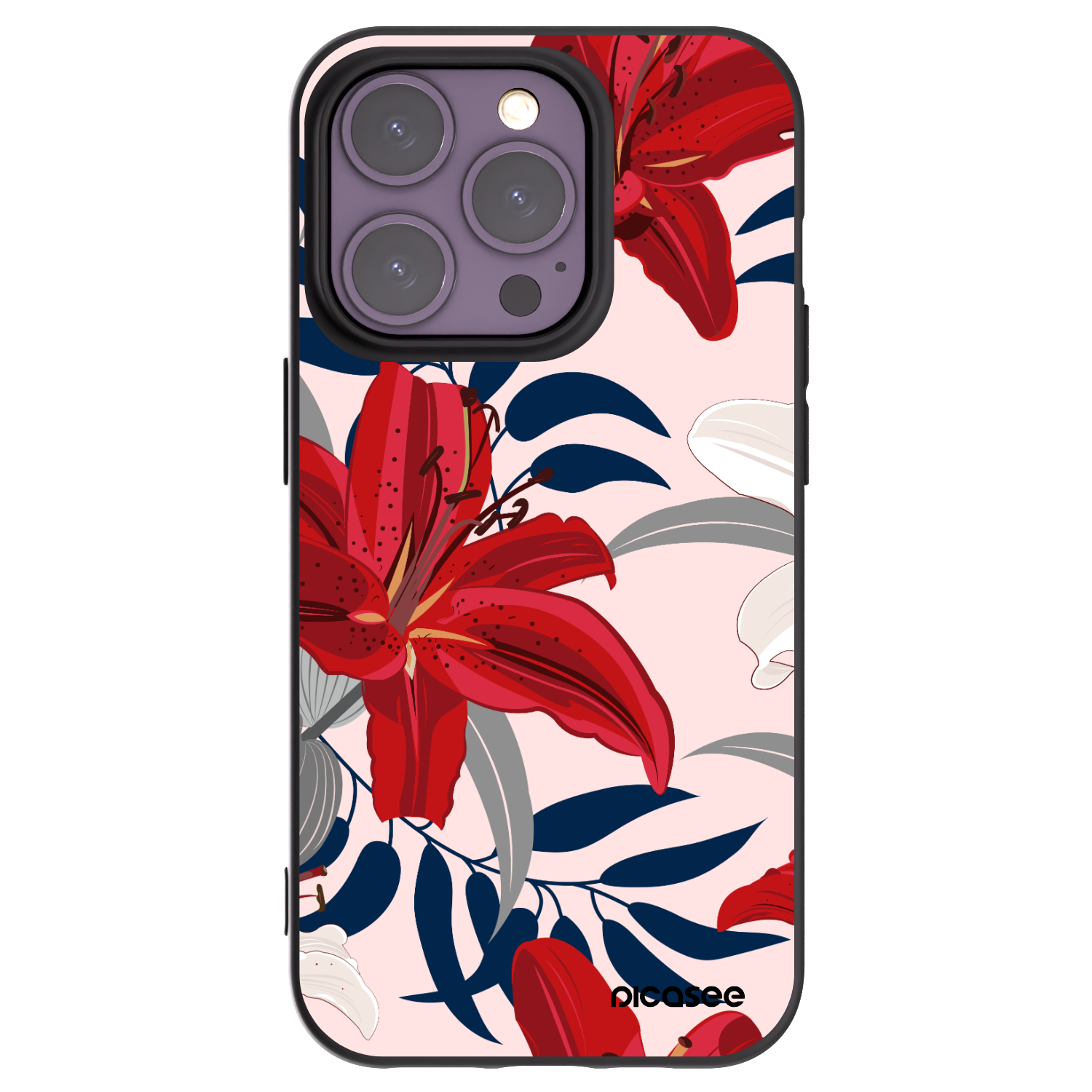 Picasee crna silikonska maskica za Apple iPhone 14 Pro - Red Lily