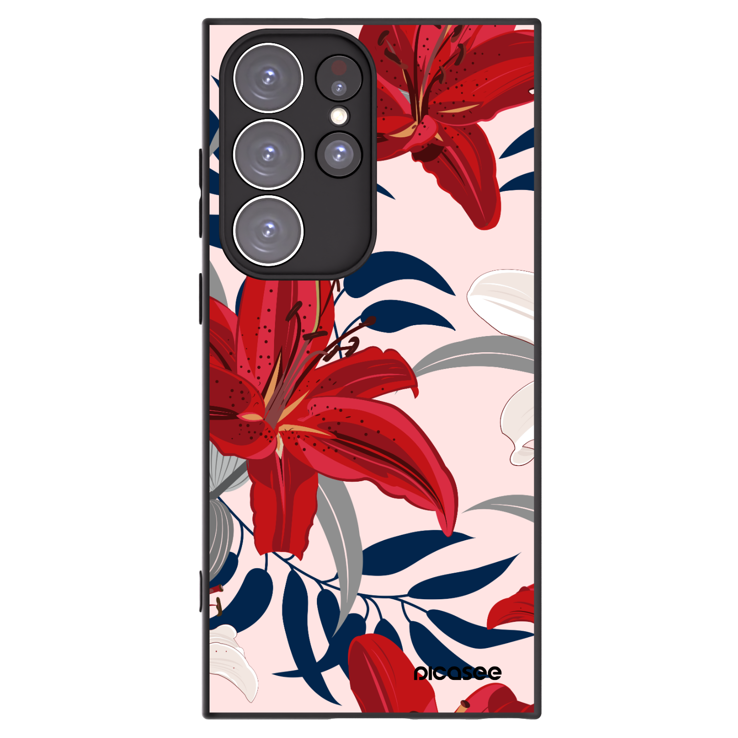 Picasee crna silikonska maskica za Samsung Galaxy S23 Ultra 5G - Red Lily