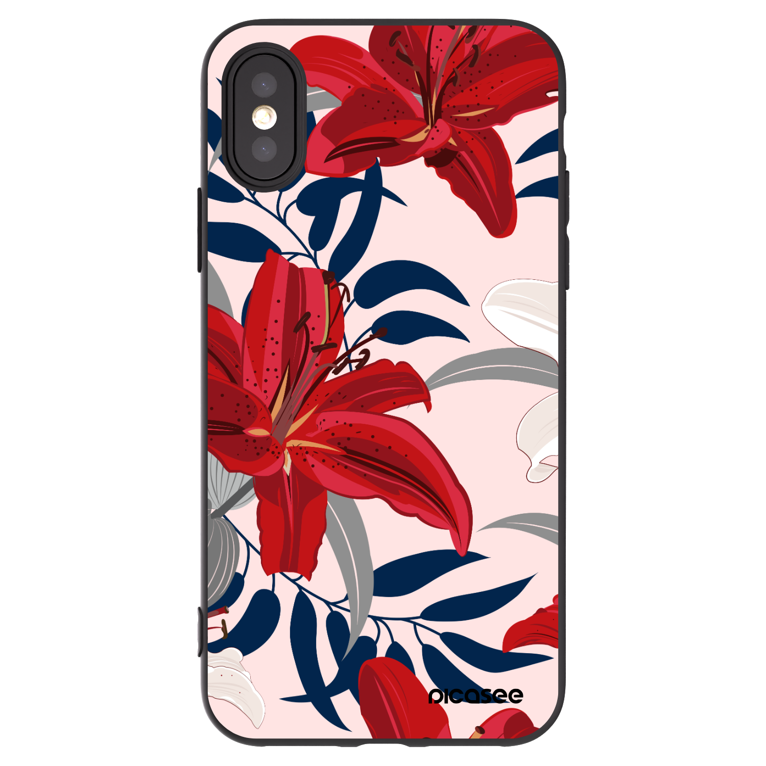 Picasee crna silikonska maskica za Apple iPhone X/XS - Red Lily