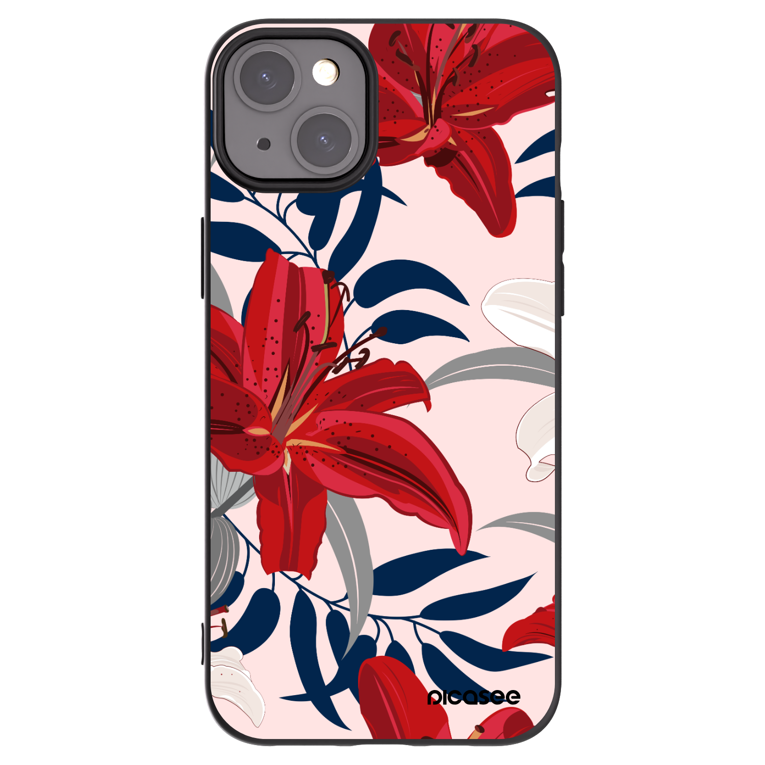 Picasee crna silikonska maskica za Apple iPhone 15 Plus - Red Lily
