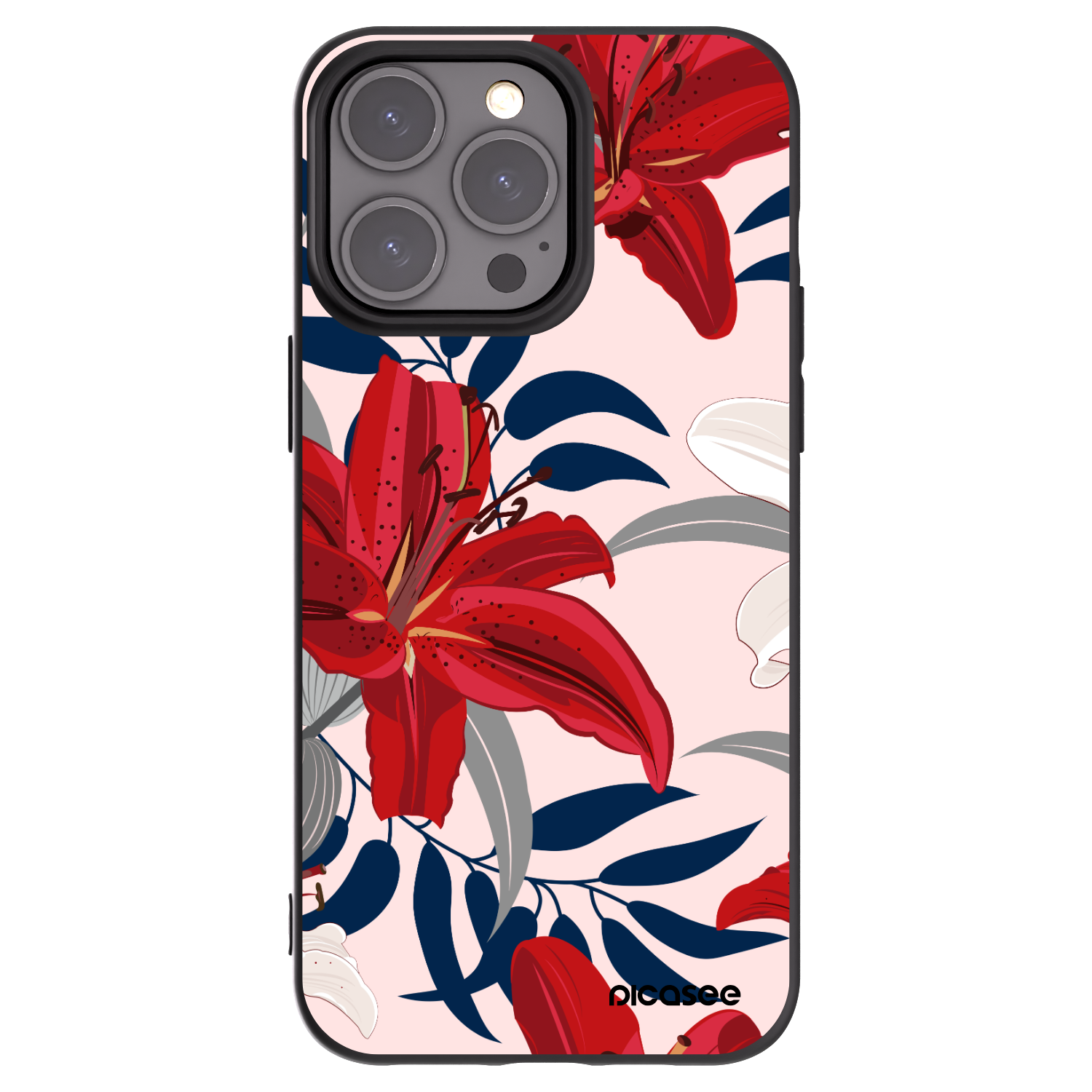 Picasee crna silikonska maskica za Apple iPhone 15 Pro Max - Red Lily