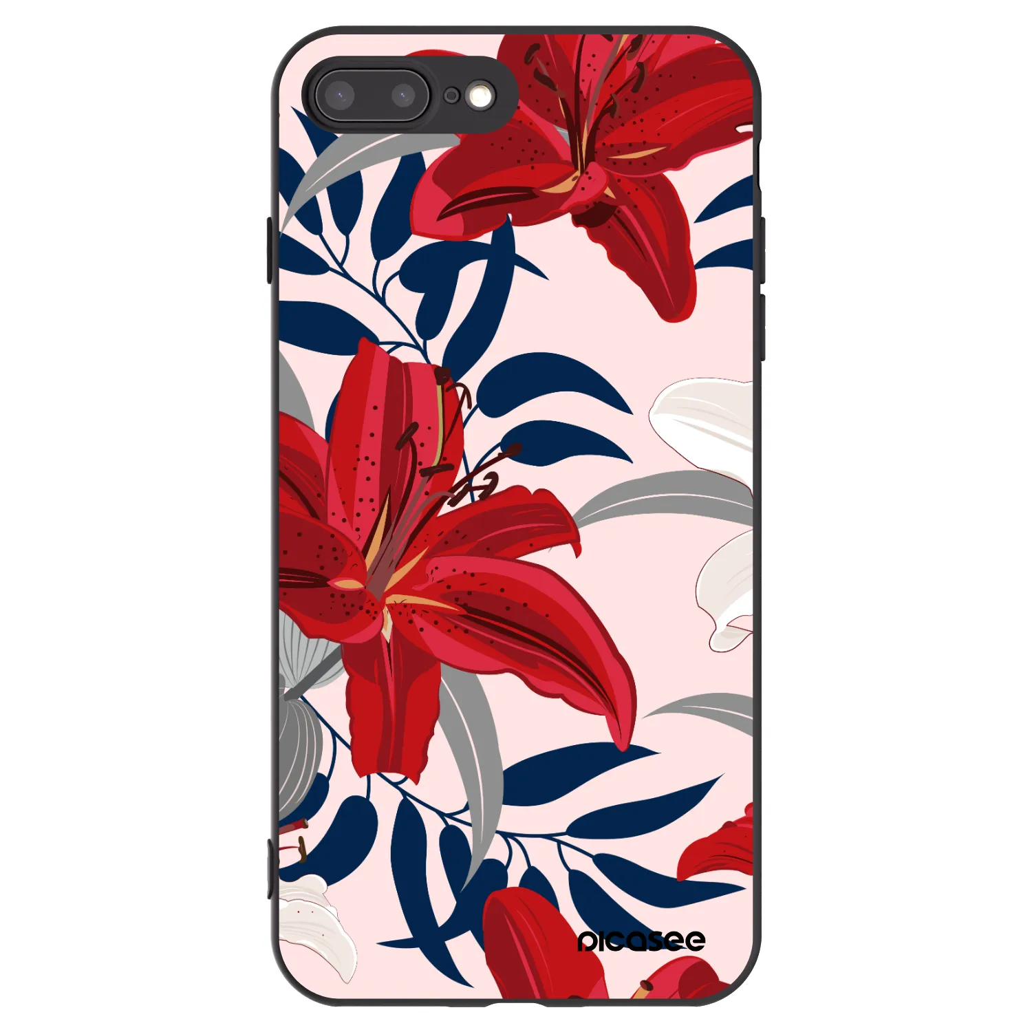 Picasee crna silikonska maskica za Apple iPhone 7 Plus - Red Lily