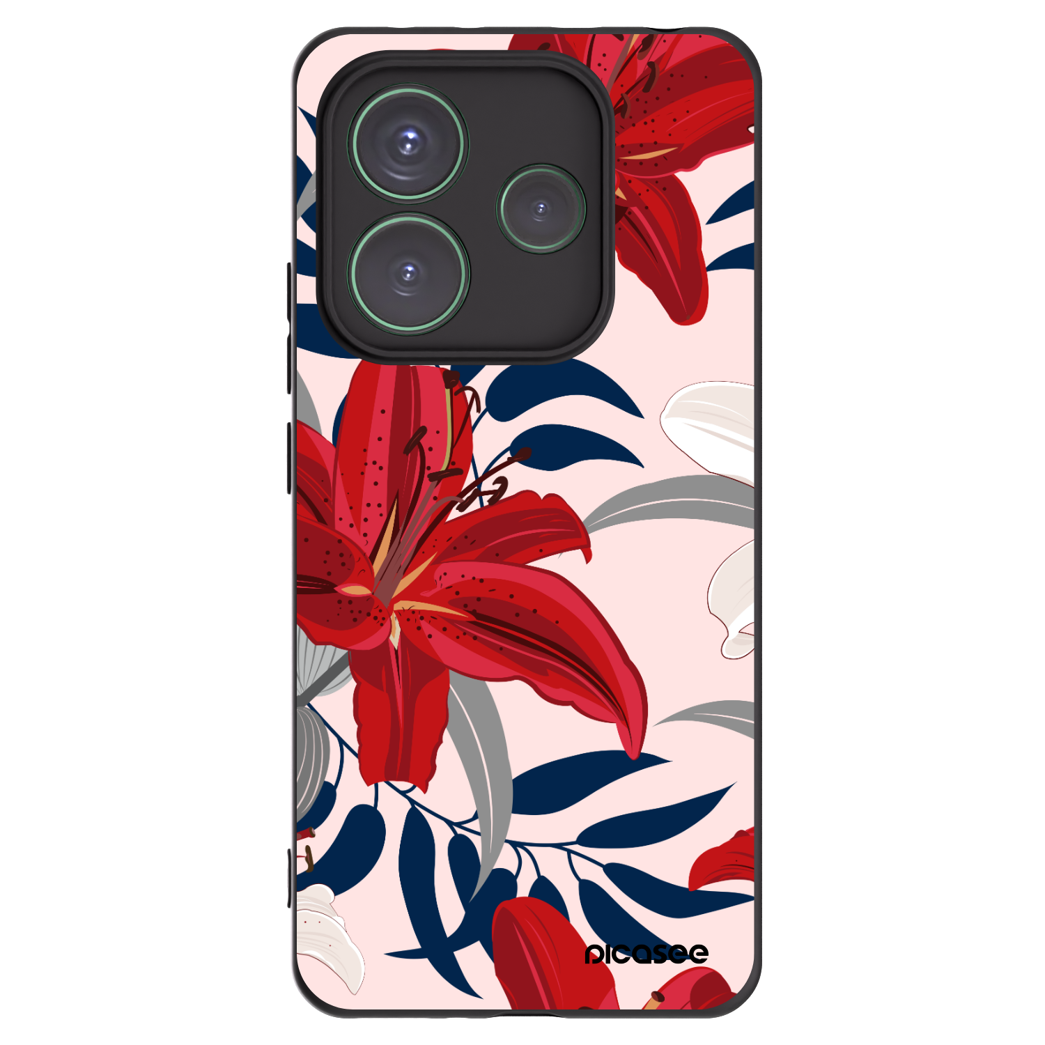 Picasee crna silikonska maskica za Xiaomi Redmi Note 14 5G - Red Lily