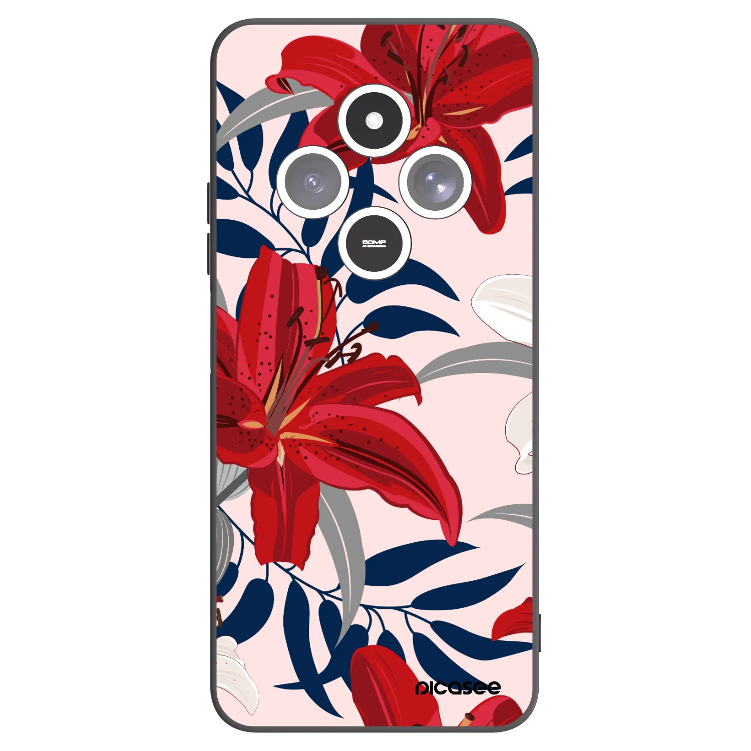 Picasee crna silikonska maskica za Xiaomi Redmi 14C - Red Lily