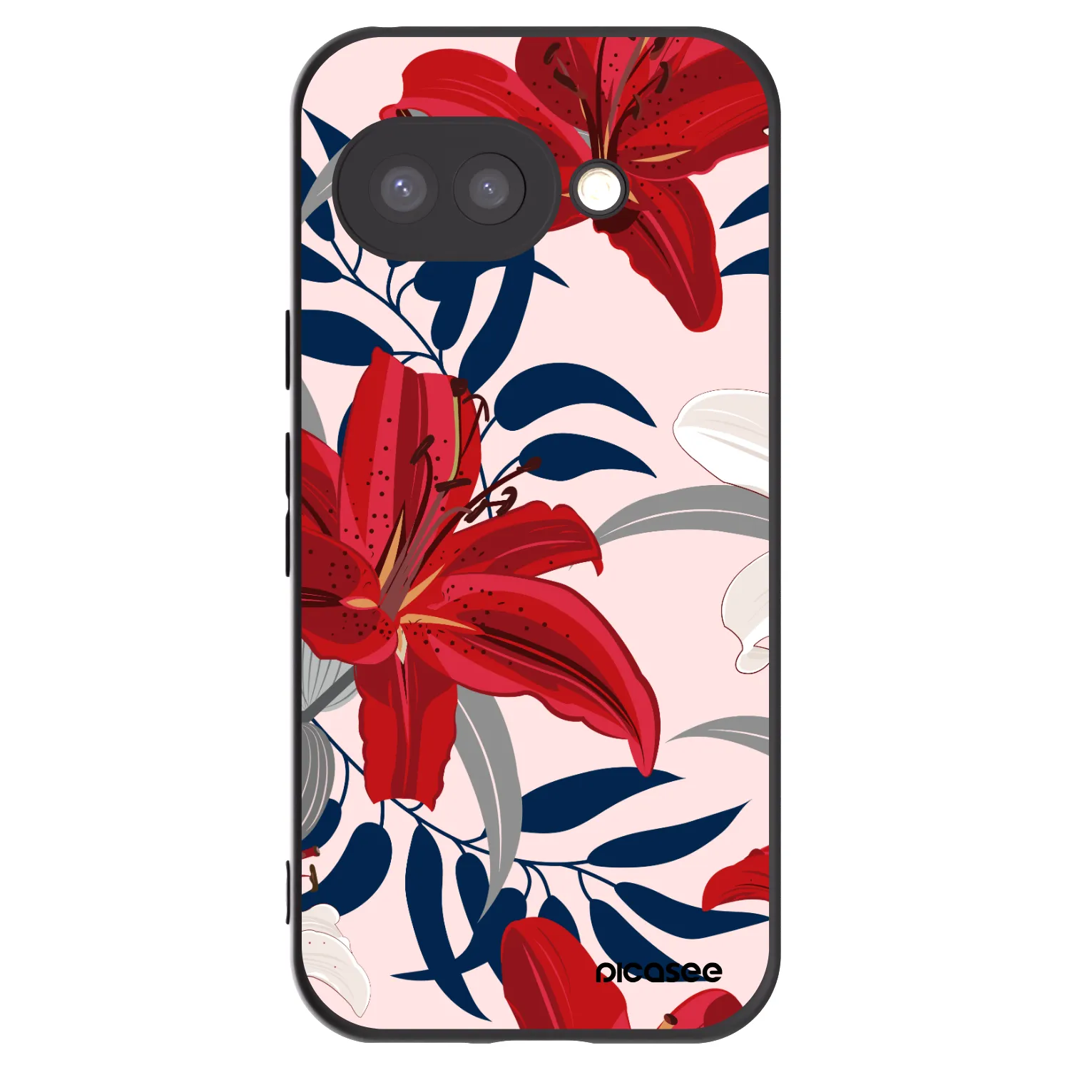 Picasee crna silikonska maskica za Google Pixel 9a - Red Lily