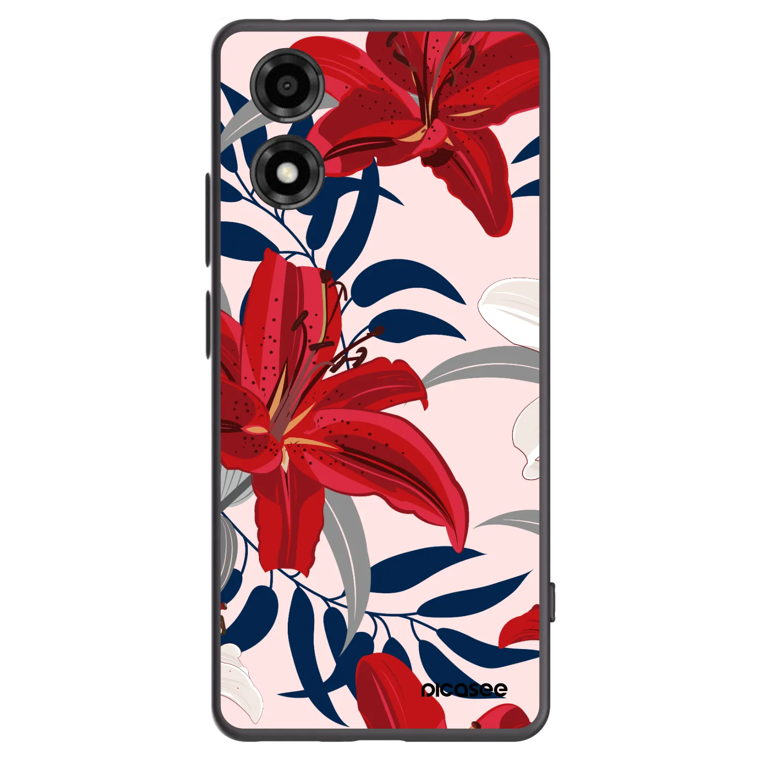 Picasee crna silikonska maskica za Motorola Moto E14 - Red Lily