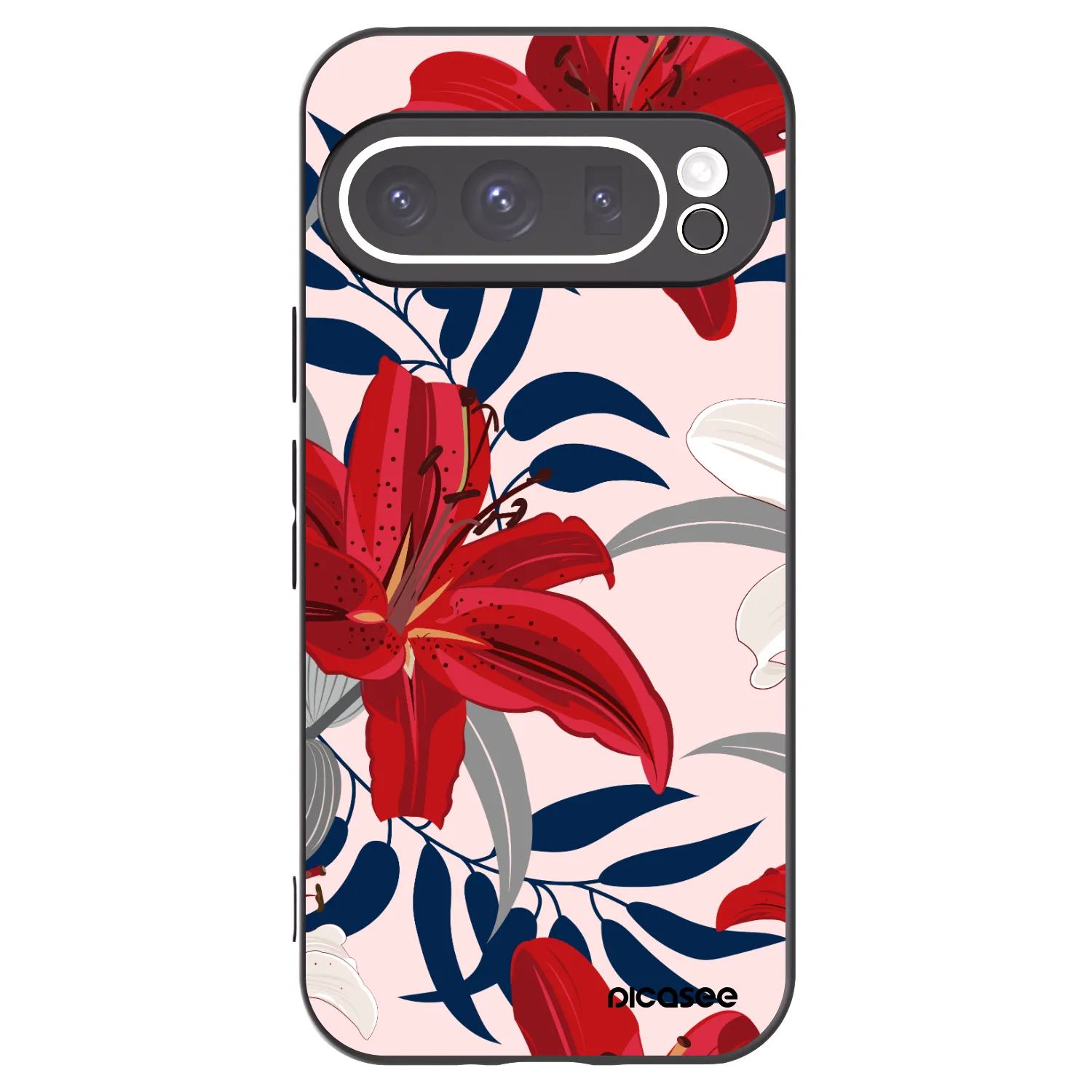 Picasee crna silikonska maskica za Google Pixel 9 Pro XL - Red Lily