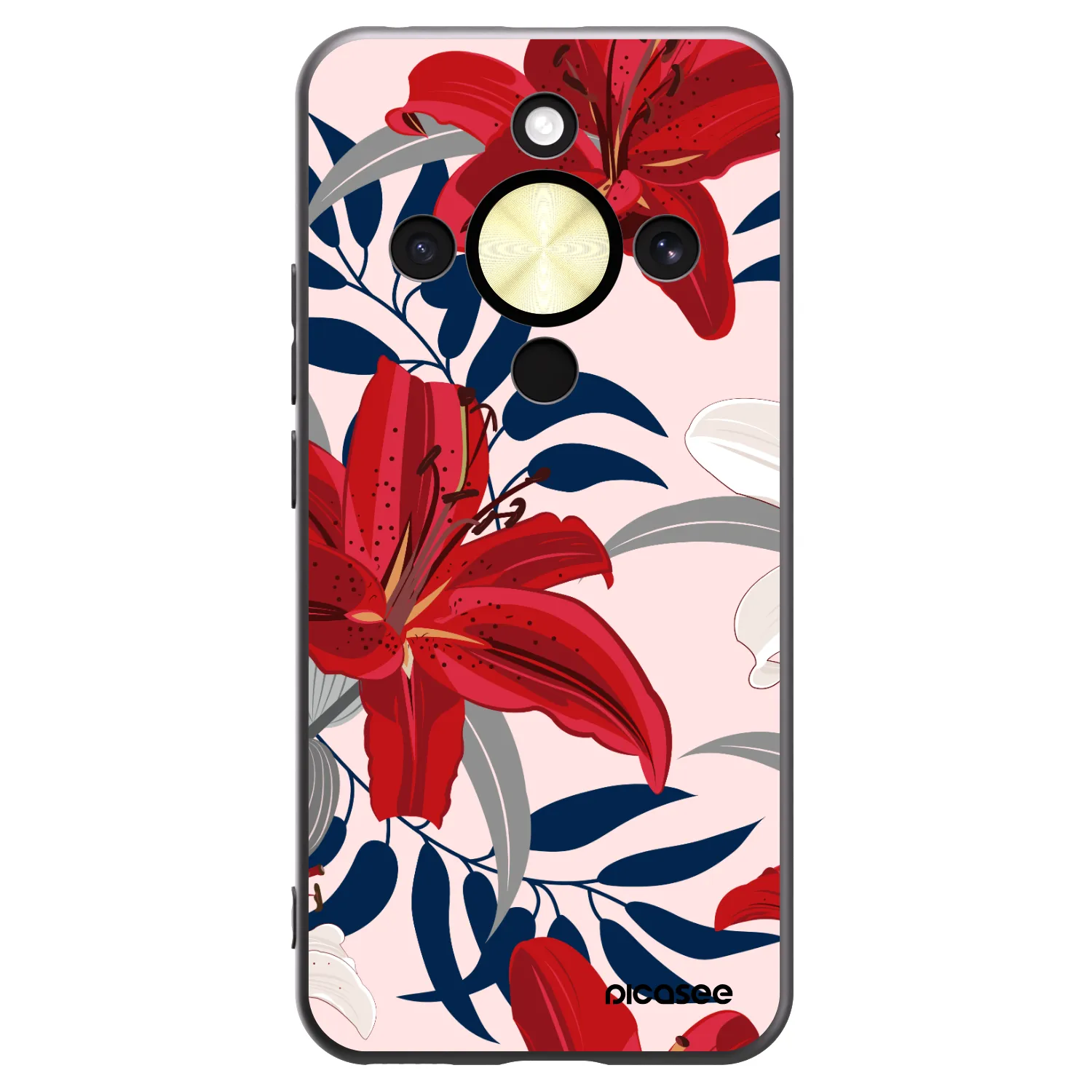 Picasee crna silikonska maskica za Honor Magic8 Lite 5G - Red Lily