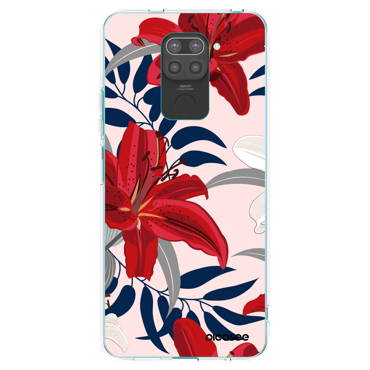 Picasee crna silikonska maskica za Xiaomi Redmi Note 9 - Red Lily