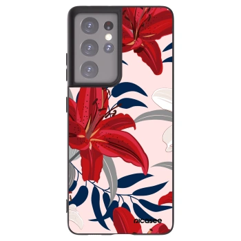 Picasee crna silikonska maskica za Samsung Galaxy S21 Ultra 5G G998B - Red Lily