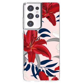 Picasee silikonska prozirna maskica za Samsung Galaxy S21 Ultra 5G G998B - Red Lily